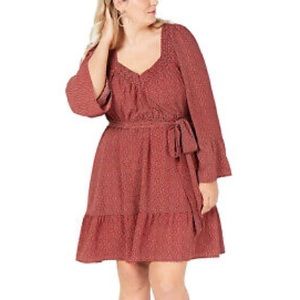 Michael Kors Dress 1X Women Plus Belted Ruffle Hem Printed Peasant